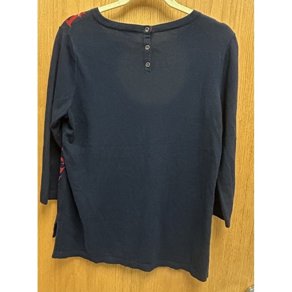 Talbots Cotton Blend Scottie Dog Navy Red Crew Neck Sweater 3/4 Sleeve Medium - Picture 5 of 10
